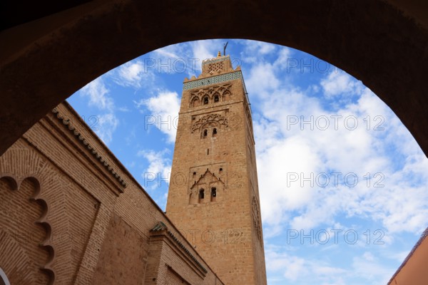 Koutoubia mosque with minaret, landmark of Marrakech, historic old town, Medina, UNESCO World