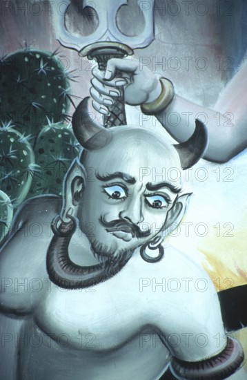 Naraka, depiction of Buddhist hell in a temple in Bangkok. A type of hell or underworld called