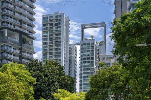 Skyline showing residential high-rise buildings and skyscrapers with flats and apartments in the