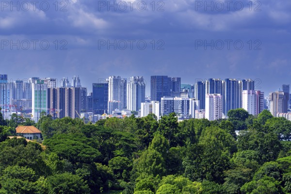 Skyline showing residential high-rise office buildings, hotels and skyscrapers with flats and