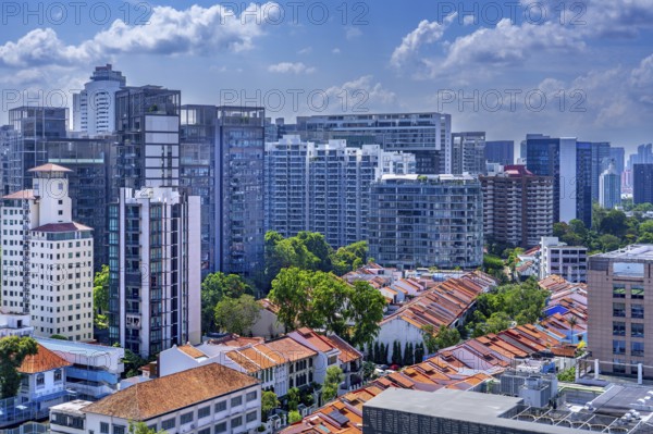 Skyline showing residential high-rise office buildings, houses and skyscrapers with flats and