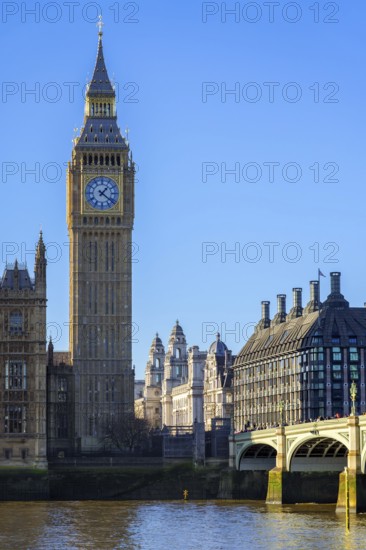 Westminster Bridge over River Thames and Elizabeth Tower, Big Ben, Great Bell of the Great Clock of