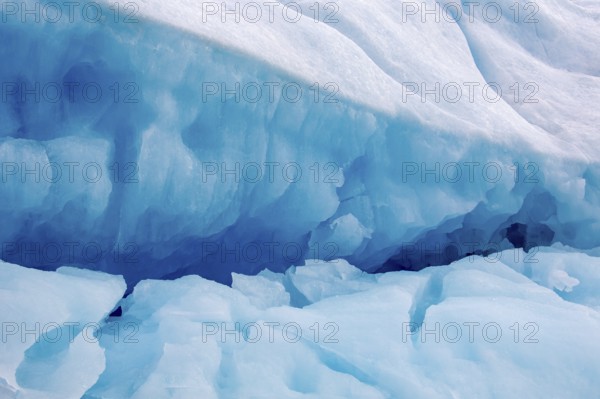 Crevasse in blue ice of Monacobreen, glacier in Haakon VII Land which debouches into Liefdefjorden,