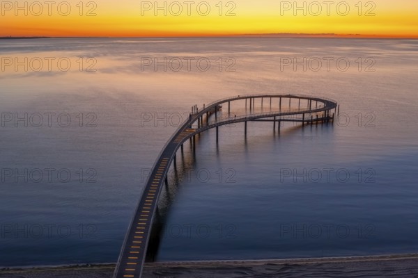 Aerial view over Maritim Seebrücke / maritime pier over the Baltic Sea at seaside resort