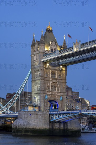 19th century Tower Bridge, neo-Gothic bascule / suspension bridge crossing the River Thames in the