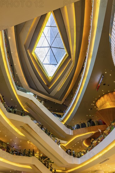 Skylight and various floors connected by escalators in Iconsiam Shopping Center, Bangkok,