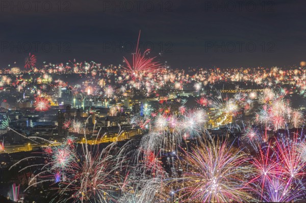 Stuttgart welcomes the new year 2026. Remarkable New Year fireworks over the city center.