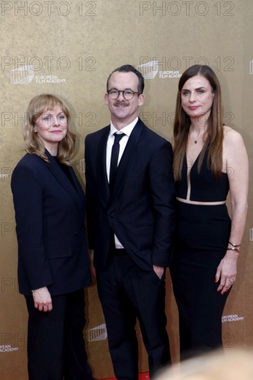 Maren Ade, Joachim Dorn and Janine Jackowski arriving at the European Film Awards at the House of