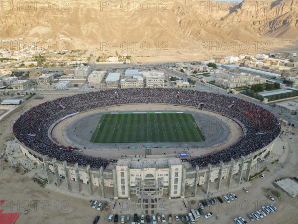Aerial view of Seiyun Stadium, taken in Seiyun, Yemen on January 09, 2025, Hadhramaut, Seiyun,