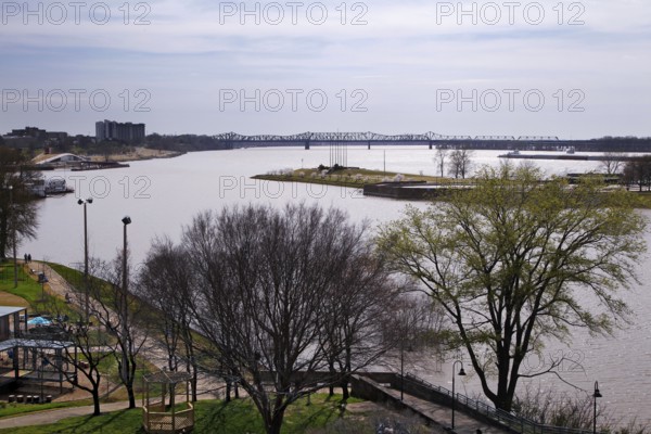 View of river and shore with city in background, Memphis, Mississippi, USA