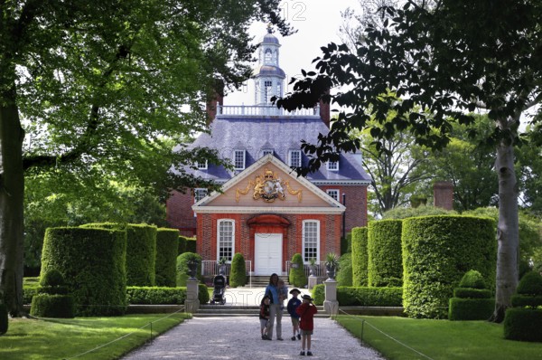 View from the garden of the governor's palace in Williamsburg, lively with visitors, Williamsburg,