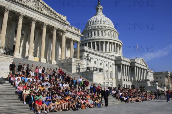 Tourists on Capitol stairs in Washington D.C, Washington D.C, USA