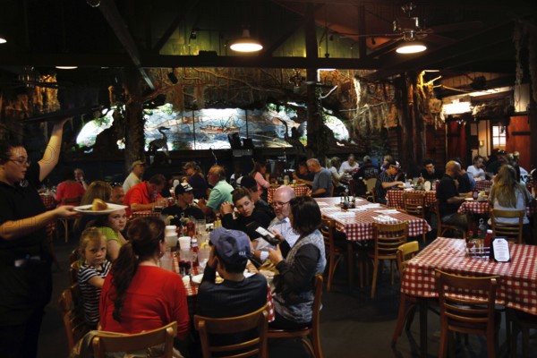 Lively Prejean's restaurant with guests having dinner in a relaxed atmosphere, Lafayette,