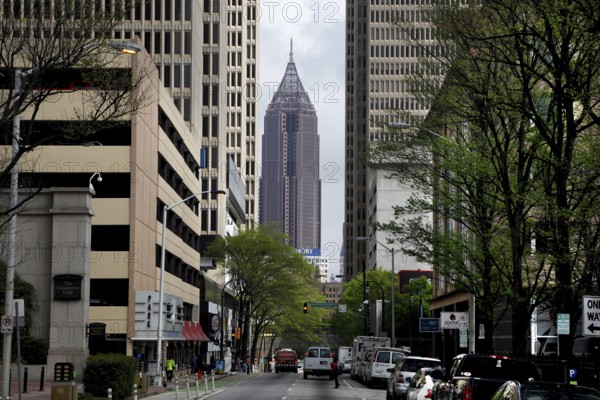 The hustle and bustle of the streets of Downtown Atlanta with modern buildings, Atlanta, Georgia,