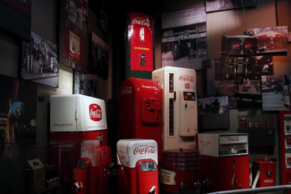 Old Coca-Cola vending machines in the exhibition area of the museum in Atlanta convey nostalgia,