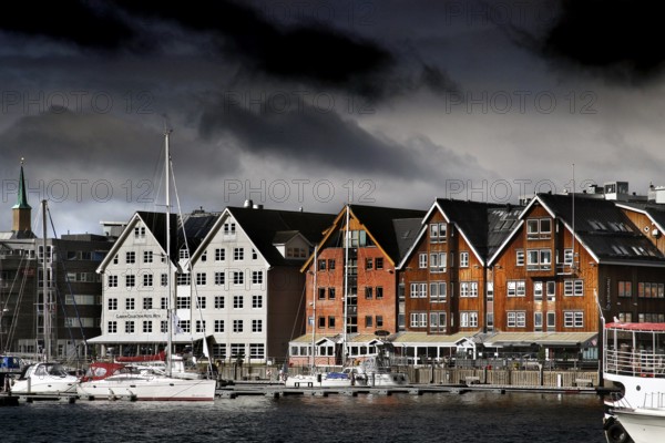 Wooden houses in the center of Tromsø on the waterfront, Tromsø, Troms, Norway