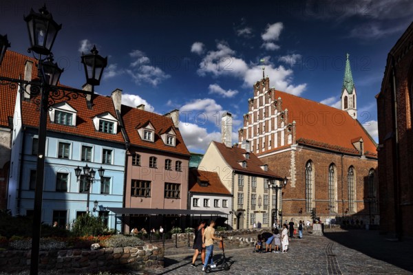 View of St. John's Church and surrounding old buildings in Riga, Riga, Latvia