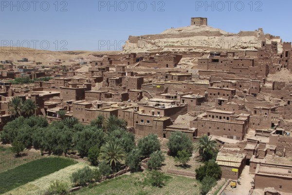 Panoramic view of the fortified clay settlement of Ait Benhaddou, Ait Benhaddou, Ouarzazate,