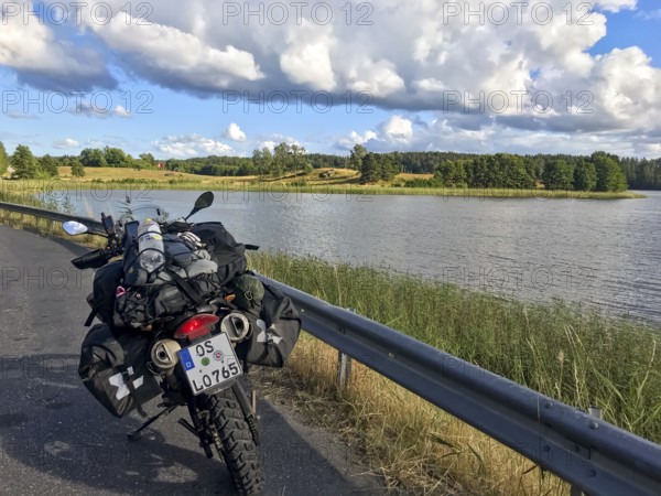 Sparreholm, Södermanlands län, Sweden, BMW G 650 GS Sertao Enduro motorcycle trip along a lake