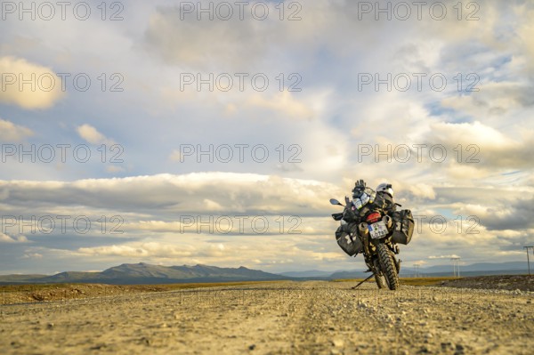 Falkvålen, Bruksvallarna, Jämtland, Sweden, BMW G 650 GS Sertao enduro motorcycle on gravel road