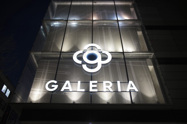 Night view, Galeria Kaufhof, logo, department store chain, retail, shop, Stuttgart,