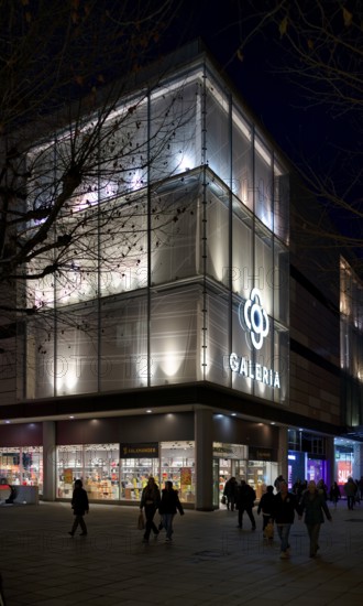 Night view, Galeria Kaufhof, logo, department store chain, retail store, downtown, city, pedestrian