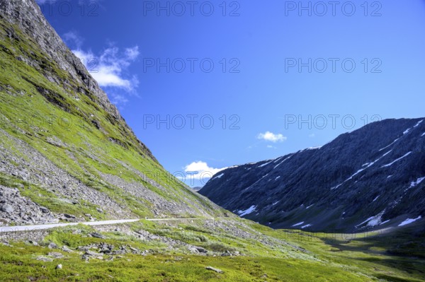 Geiranger, Møre og Romsdal province, Norway, mountain landscape with Geirangervegen road, under
