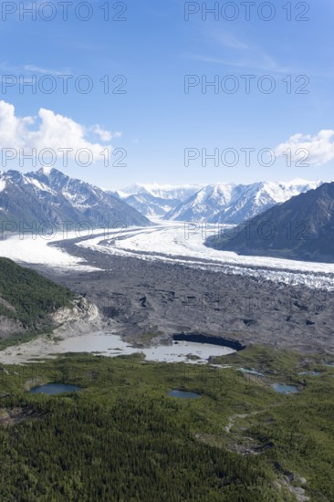 View of impressive mountain landscape with the Matanuska Glacier tongue, Lion's Head, Chugach