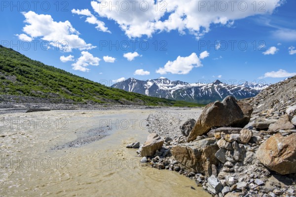 Miller Creek meltwater flow at Castner Glacier, Delta Range, Alaska Range, Richardson Highway,