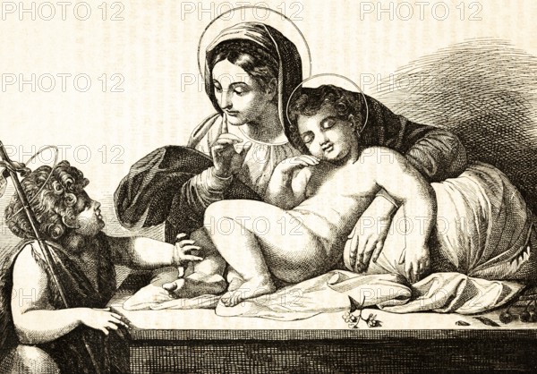 The Madonna of Silence, after Annibale Caracci (1560-1609) Italian painter, saint, children,