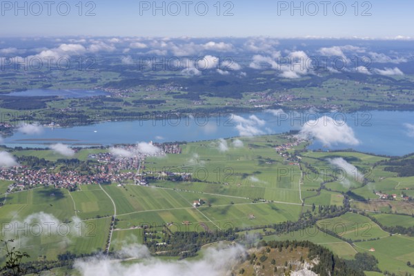 Panorama from Tegelberg, 1881m, on Schwangau, Waltenhofen, Forggensee and Hopfensee, Füssener Land,