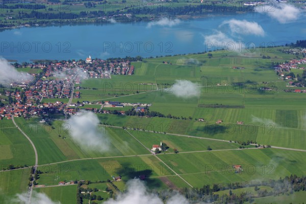 Panorama from Tegelberg, 1881m, on Schwangau, Waltenhofen and Forggensee, Füssener Land, Ostallgäu,