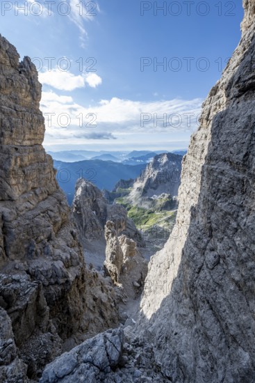 View of mountains from the Bocca degli Armi Bridge, Via Ferrata Bocciere Centrale, Brenta