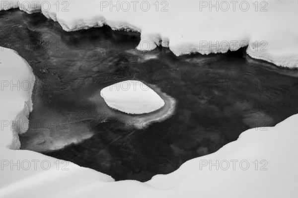 Ilsenburg, Saxony-Anhalt, Germany, snowy and icy Ilse river in the Harz National Park on