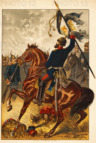 The hero of Weissenburg, battle of 1870, Franco-Prussian War, soldiers, horsemen, flag, drum,