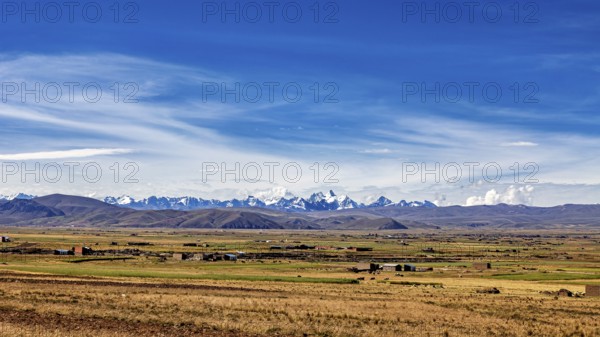 Wide landscape with mountains on the horizon and clear sky, The landscape of the Altiplano in the