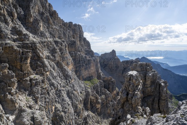 Spectacular mountain landscape with steep cliffs and rock towers, Via Ferrata Bocciere Centrale via