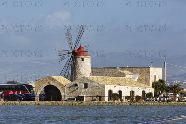 Salt museum, traditional windmill, saltworks di Trapani and Paceco nature reserve, traditional salt