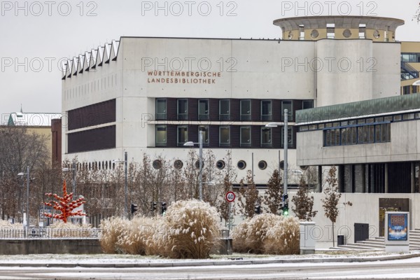 Winter in Stuttgart. There is a closed blanket of snow in the city center. Württembergische