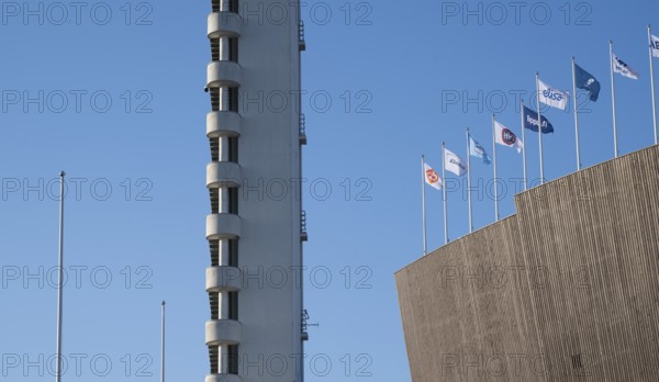 Tower with external staircase, Olympic Stadium, architects Yrjö Lindegren and Toivo Jäntti,