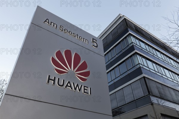 Huawei Techologies Germany, logo at the Düsseldorf office, telecommunications equipment supplier,