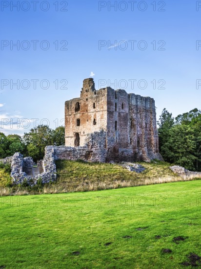 Ruins of Norham Castle and River Tweed, Norham, Northumberland, England, United Kingdom