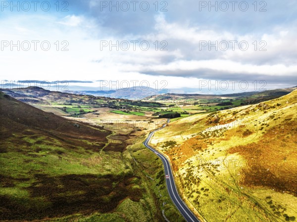 Autumn colours over Mach Loop from a drone, Minffordd, Tywyn, Wales, UK