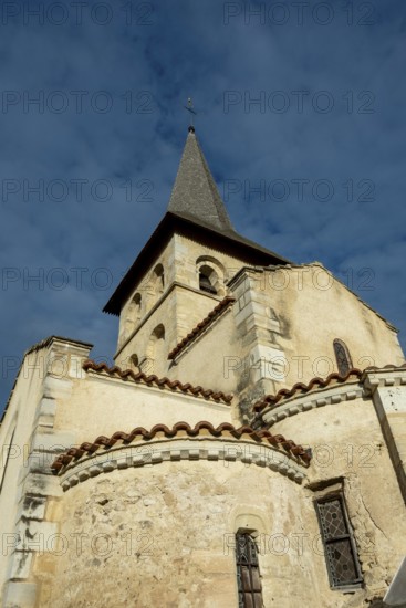 Mazerier village. Painted church St. Saturninus Church. Allier department, Auvergne Rhone Alpes,