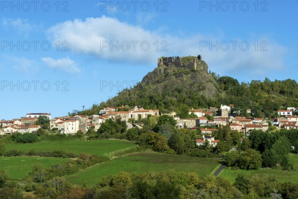 Buron village and his castle. Puy de Dome. Auvergne Rhone Alpes. France
