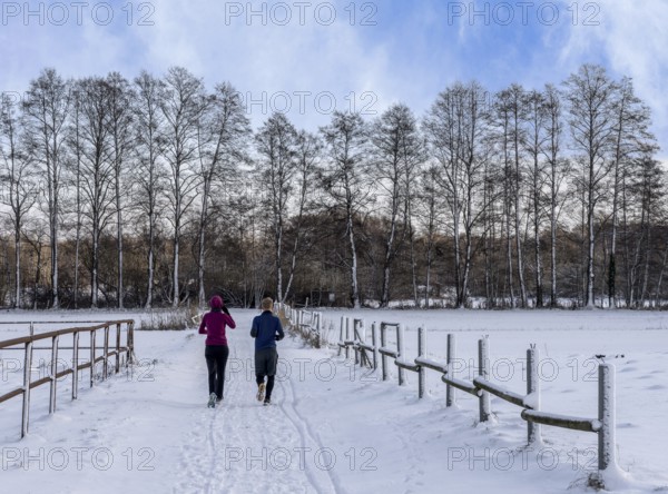 Athletes in winter in the midst of fields and fields in Berlin Lübars, Reinickendorf District,