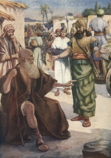 Scene from the biblical story, The Story of Naaman and Elisha, Elisha is about how Naaman, a Syrian