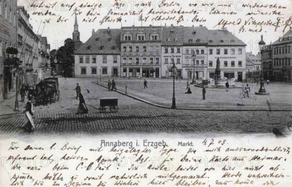 Annaberg in Saxony, town in the Ore Mountains, Erzgebirgskreis, Saxony, postcard, view around 1900