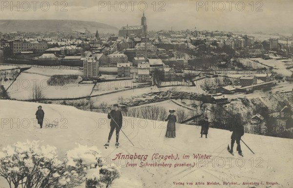 Annaberg in the Ore Mountains in winter, Saxony, town in the Ore Mountains, Erzgebirgskreis,