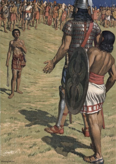 Scene from the biblical story, The story of David and Goliath is from the Old Testament of the